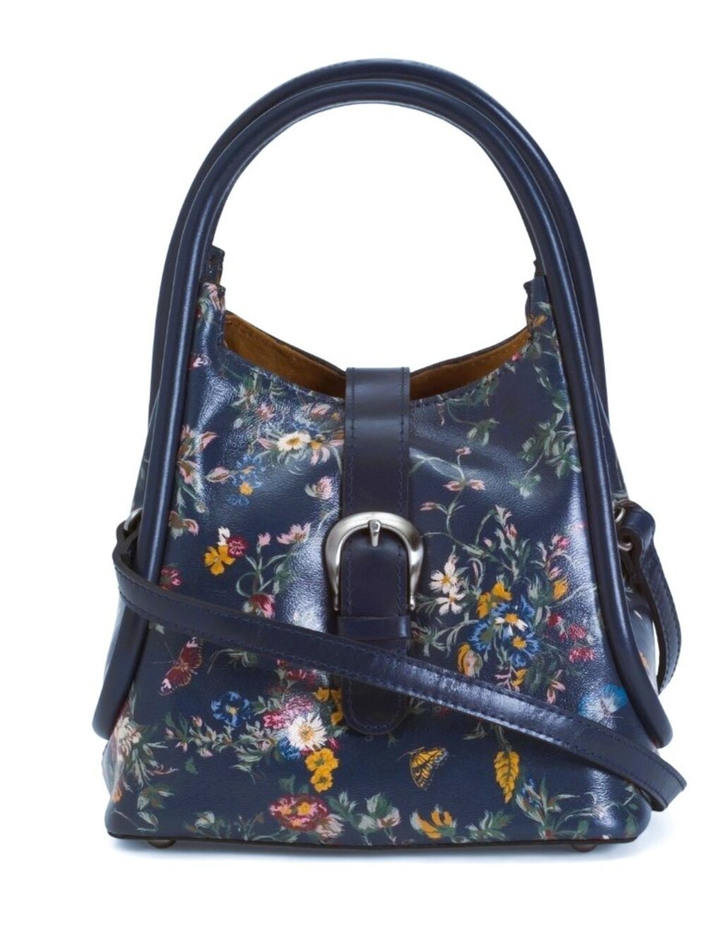 NWT ✅Patricia Nash HALINA Printed Leather Floral Garden Butterfly Motif BLUE